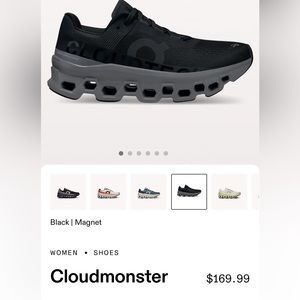 Women’s On Cloud Cloudmonster 
Size: 10
Color: Black/Magnet